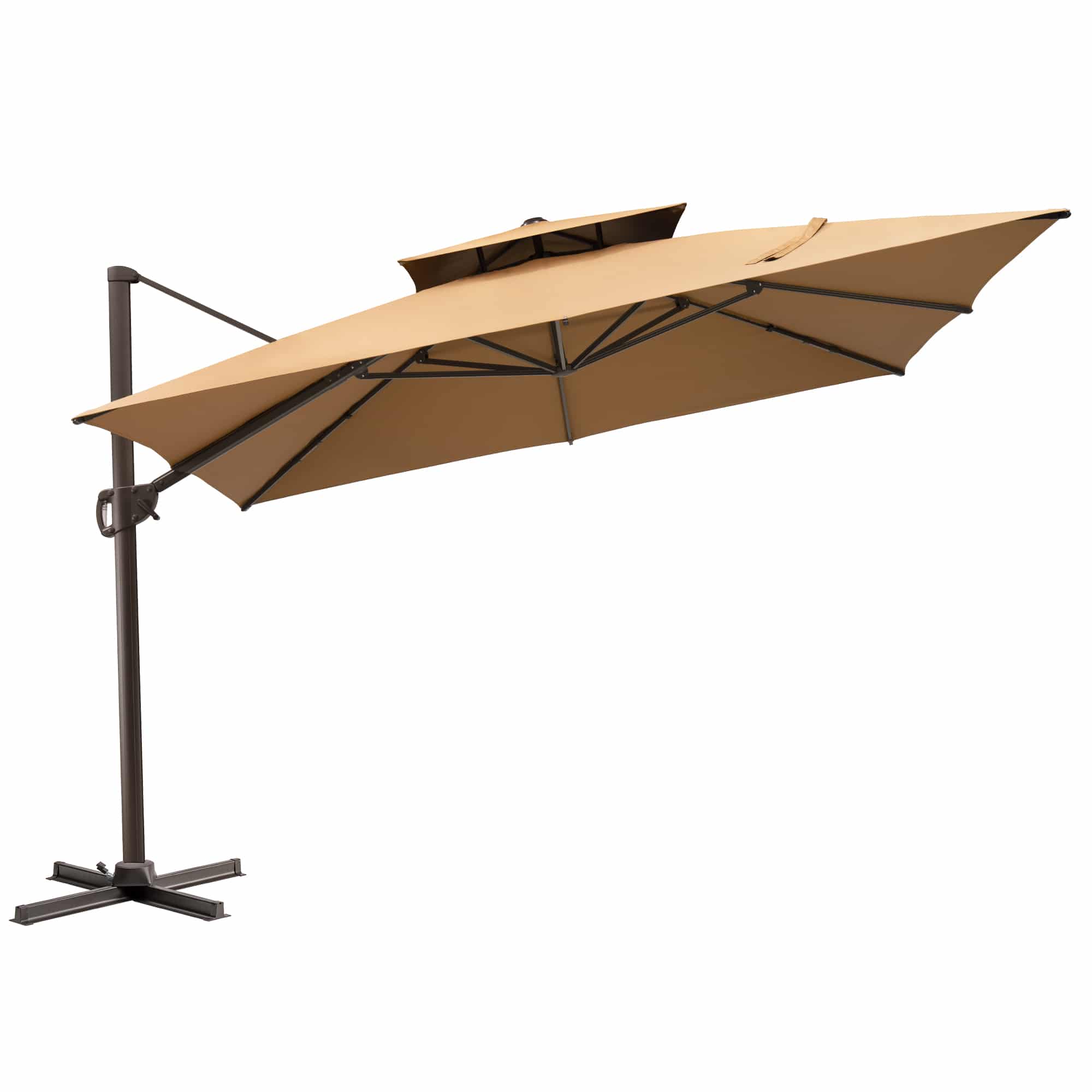 11' Tan Polyester Round Tilt Cantilever Patio Umbrella With Stand - Image 2