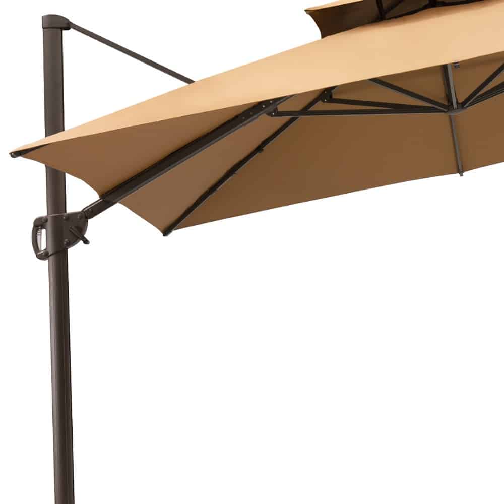 11' Tan Polyester Round Tilt Cantilever Patio Umbrella With Stand - Image 4