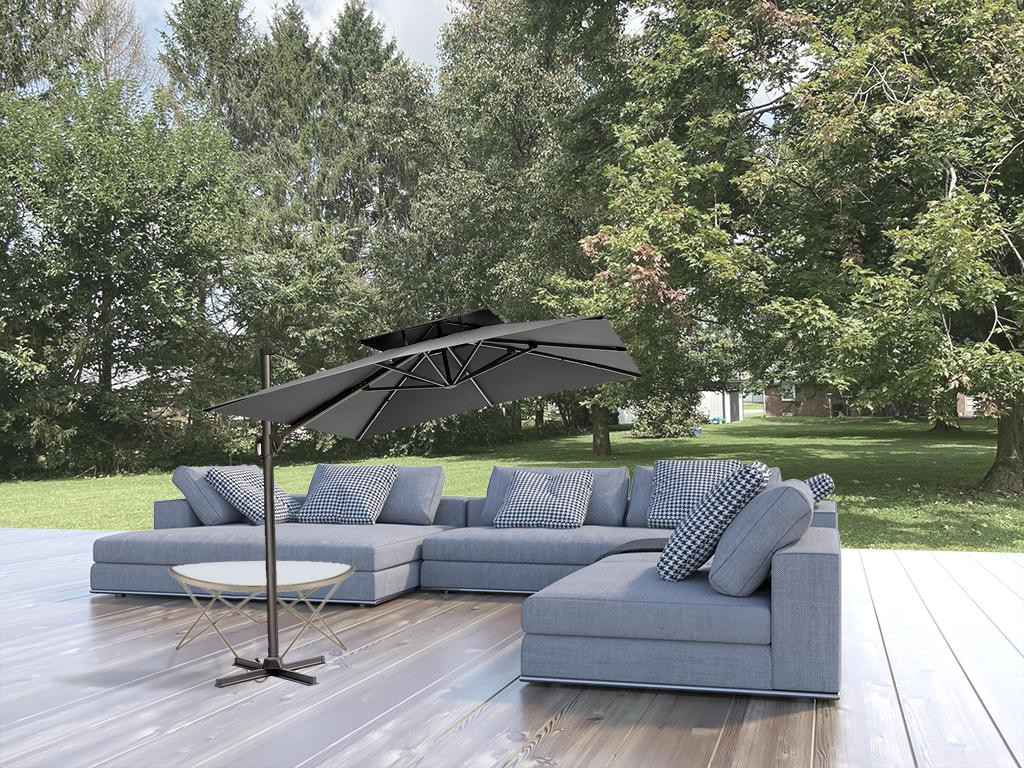 11' Dark Gray Polyester Round Tilt Cantilever Patio Umbrella With Stand - Image 2