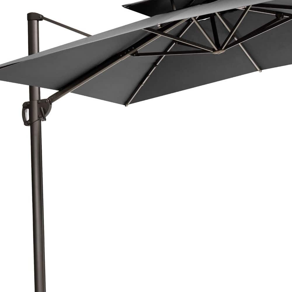 11' Dark Gray Polyester Round Tilt Cantilever Patio Umbrella With Stand - Image 3